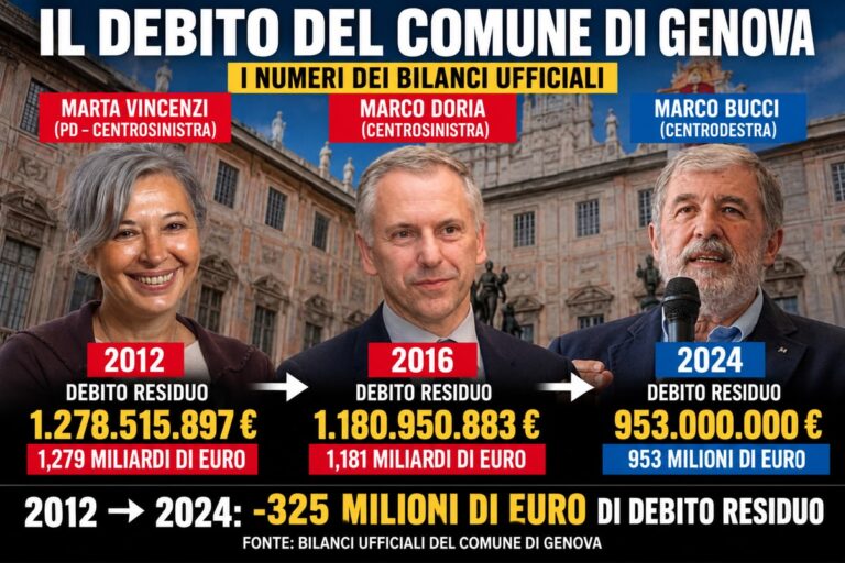 Debito residuo del Comune di Genova nei bilanci ufficiali dal 2012 al 2024